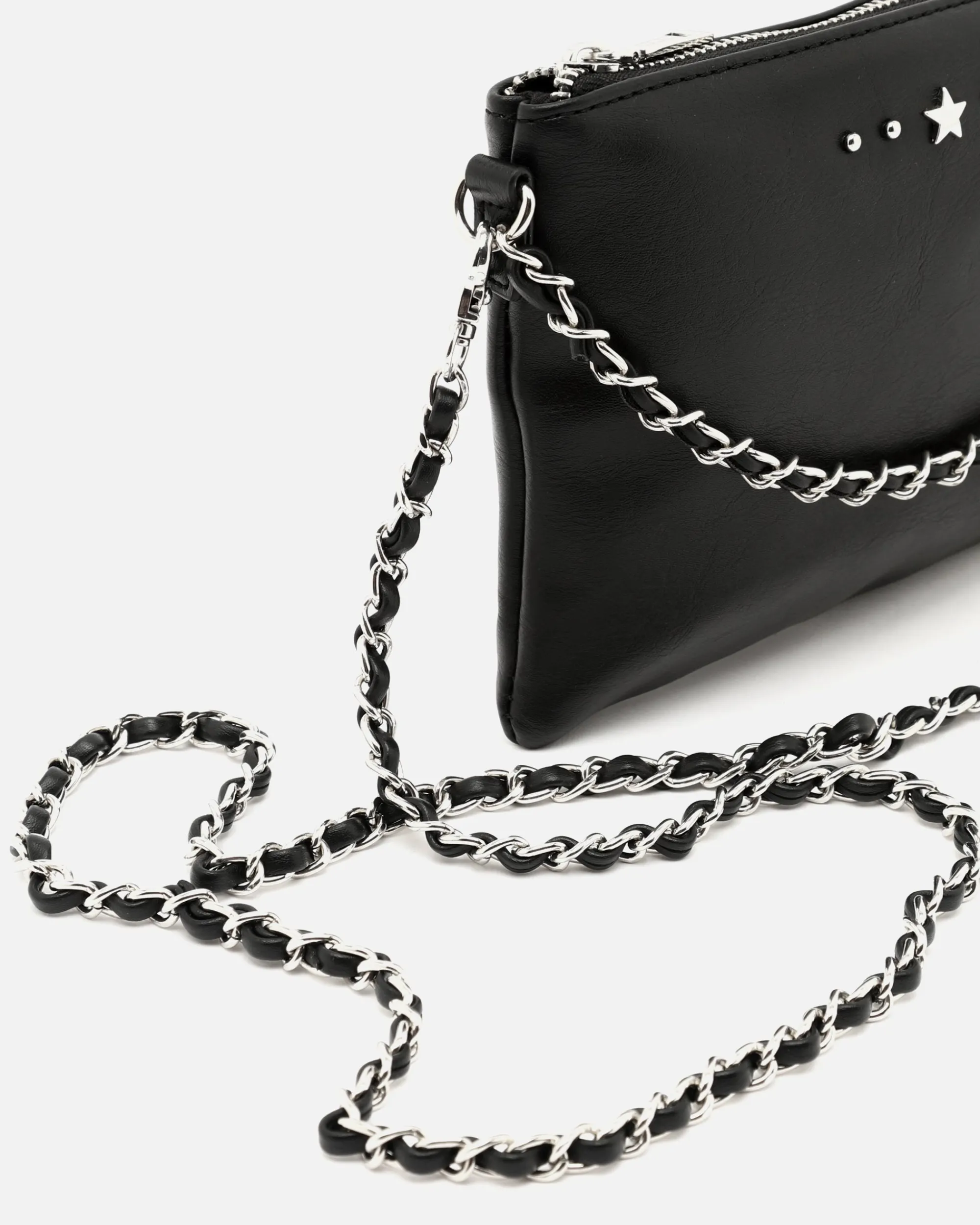 Misako Bolso bandolera de fiesta pequeño con doble cadena extraíble y detalles metálicos