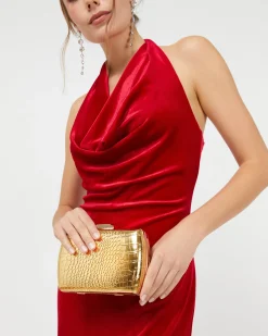 Misako Bolso de mano de fiesta con correa animal print metalizado