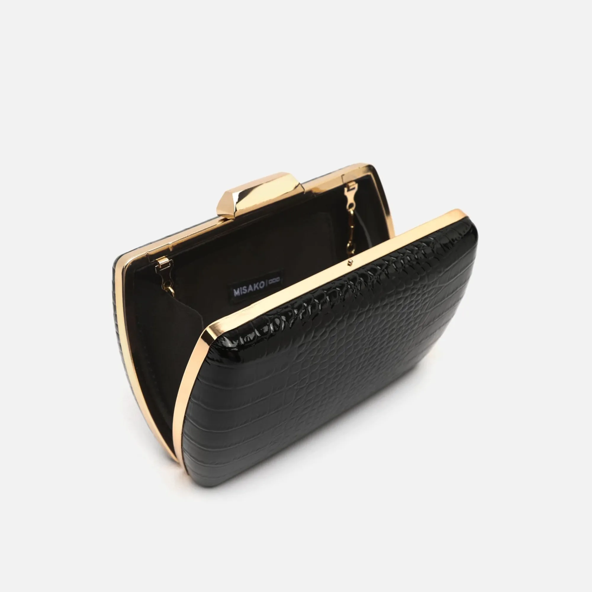 Misako Bolso de mano de fiesta con correa animal print metalizado