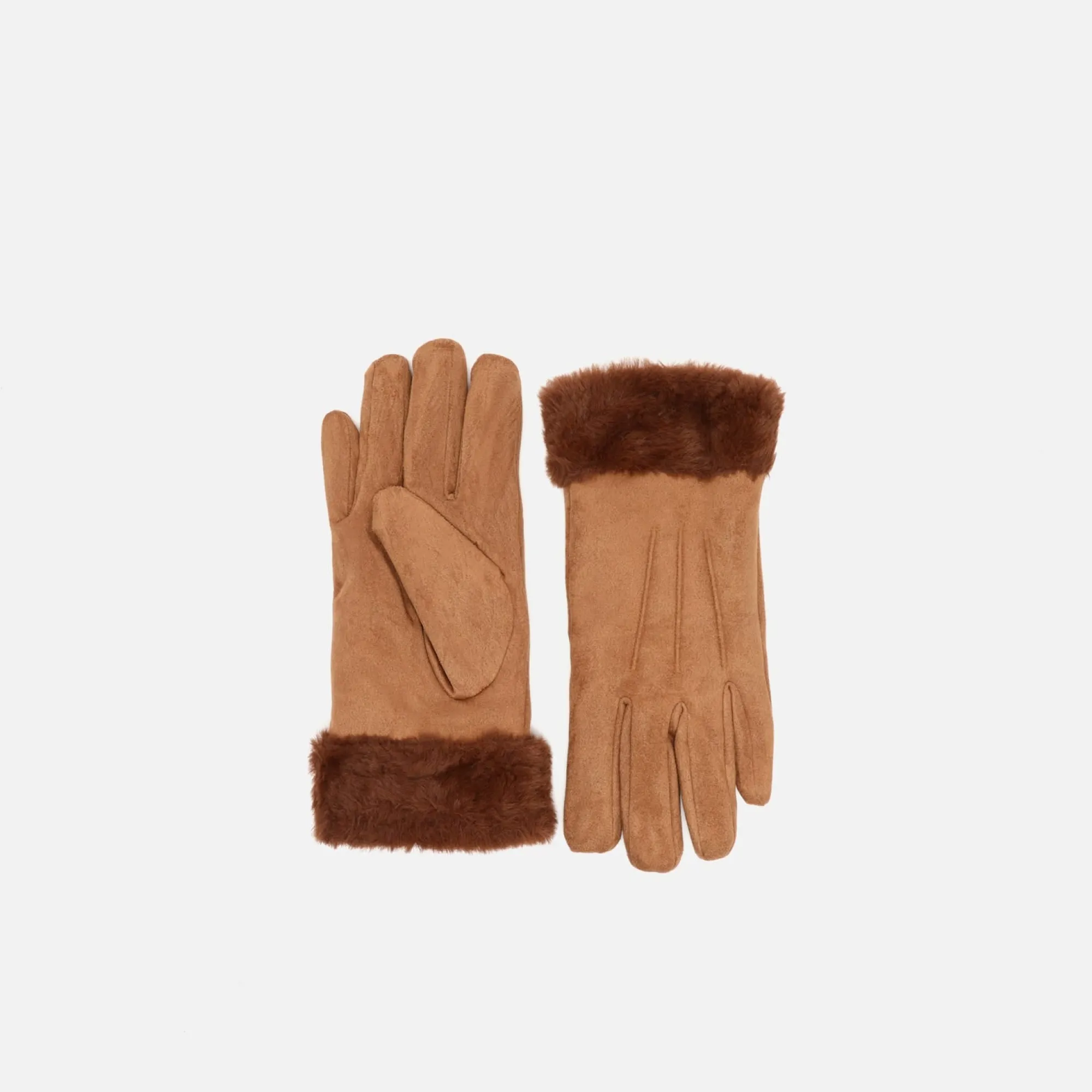 Misako Guantes de antelina con puño efecto pelo
