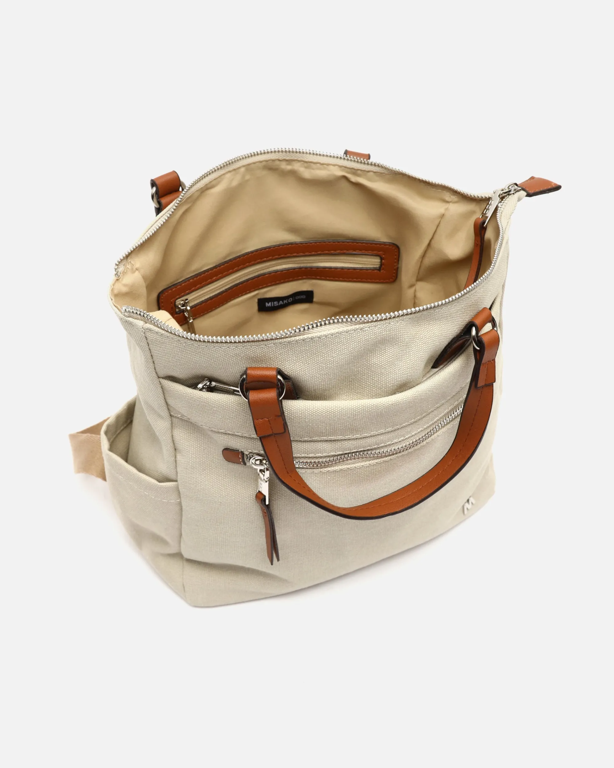 Misako Mochila de tela con asa de mano